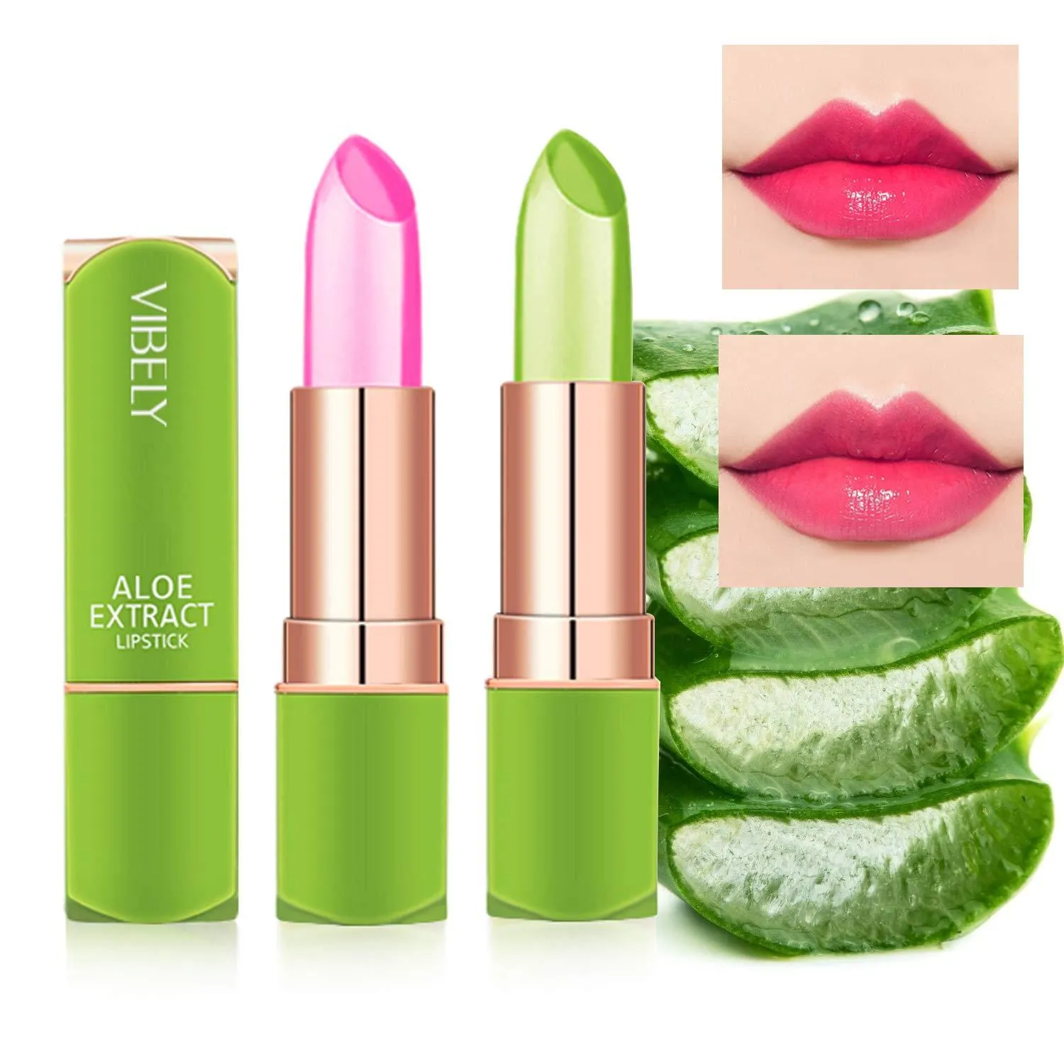 2 Packs Aloe Vera Lipstick , Kaynest Lips Moisturizer Long Lasting Nutritious Lip Balm Magic Temperature Color Change Lip Gloss (Set-A) Set-A