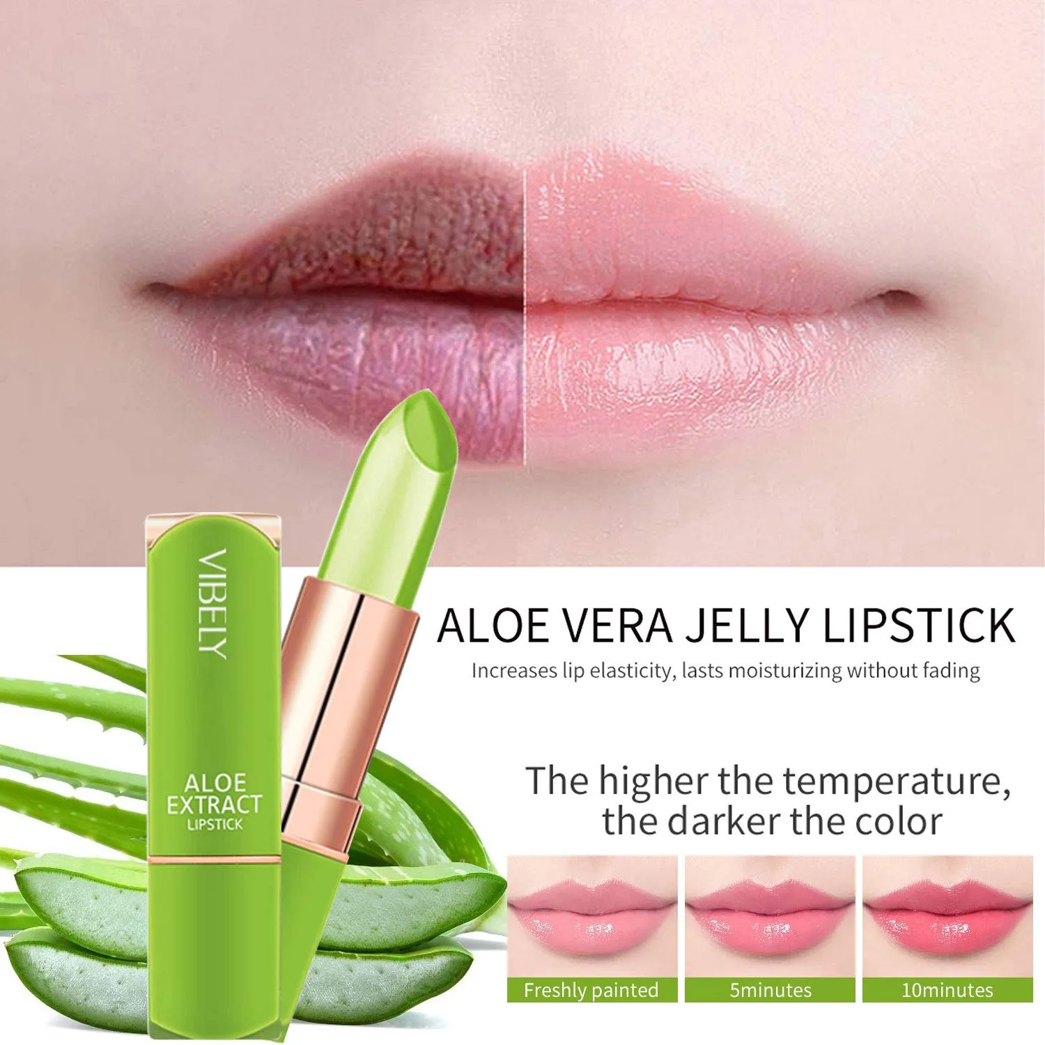 2 Packs Aloe Vera Lipstick , Kaynest Lips Moisturizer Long Lasting Nutritious Lip Balm Magic Temperature Color Change Lip Gloss (Set-A) Set-A