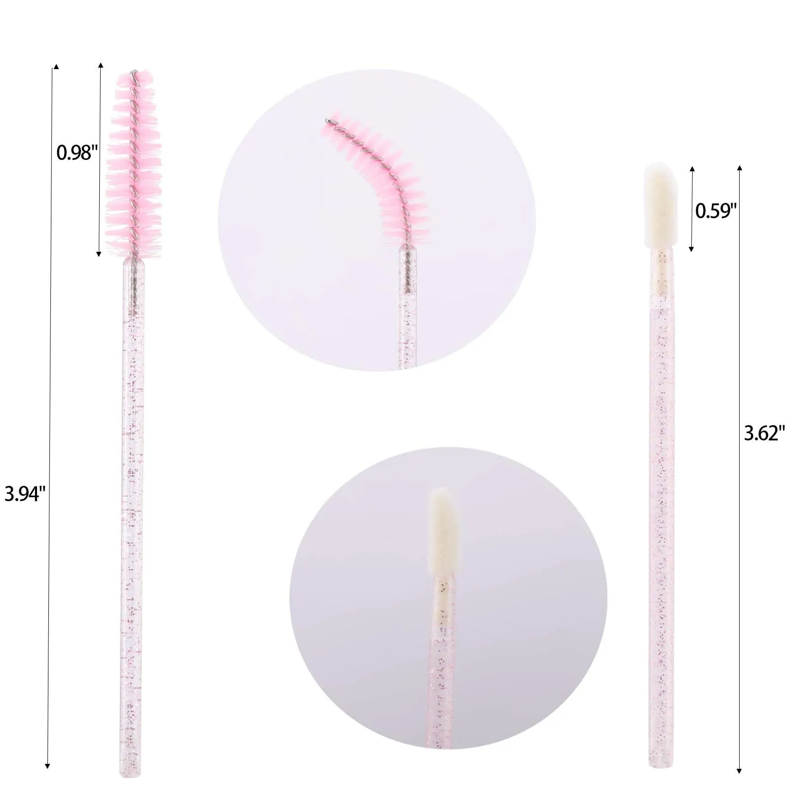 200 Lip Brush and Eyebrow Spoolie, Crystal Disposable Lipstick Applicator, Mascara Wands, Makeup Beauty Tool Kits (Pink) 1 x 100 Lip Brush 100 Pink Mascara Wands