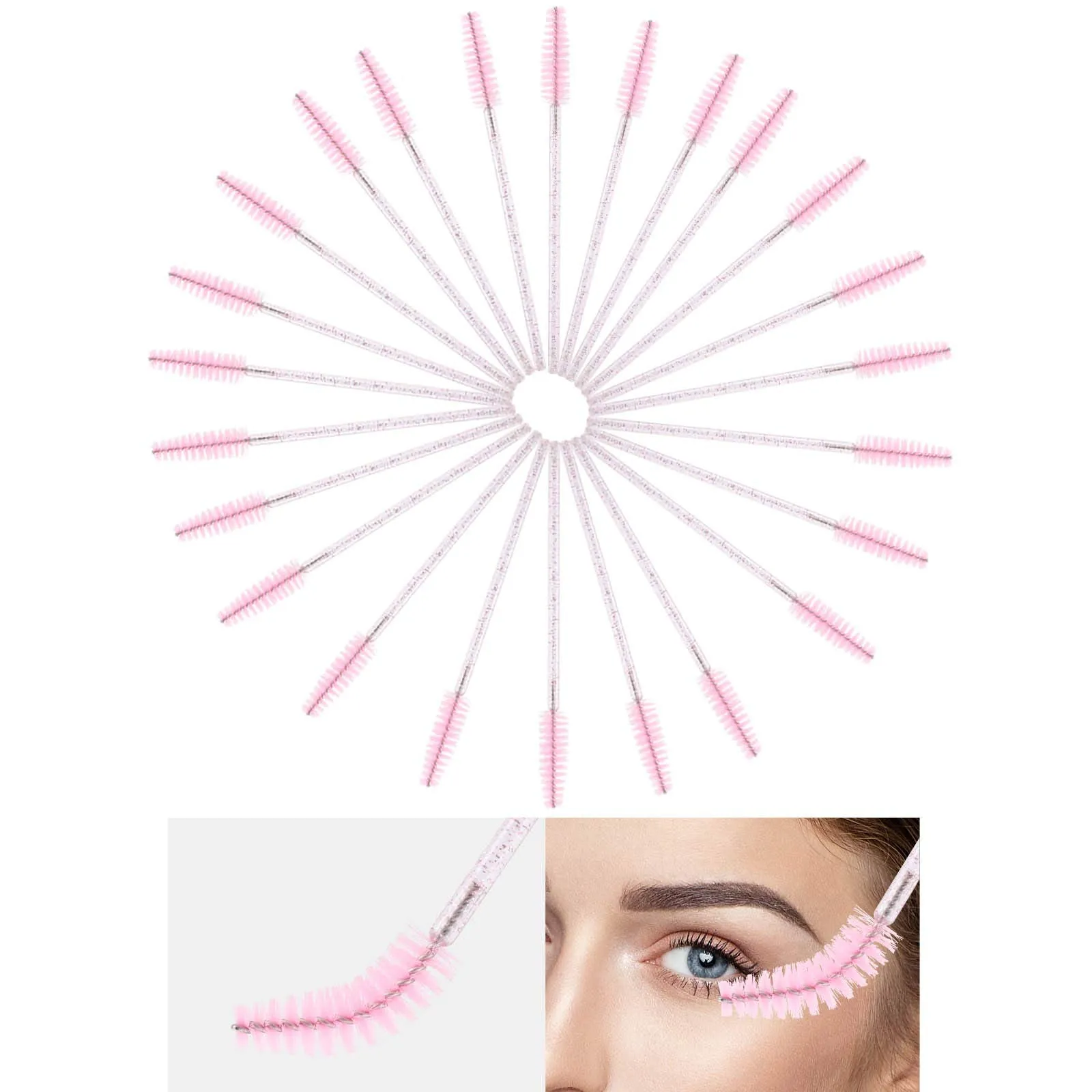 200 Lip Brush and Eyebrow Spoolie, Crystal Disposable Lipstick Applicator, Mascara Wands, Makeup Beauty Tool Kits (Pink) 1 x 100 Lip Brush 100 Pink Mascara Wands