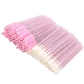 200 Lip Brush and Eyebrow Spoolie, Crystal Disposable Lipstick Applicator, Mascara Wands, Makeup Beauty Tool Kits (Pink) 1 x 100 Lip Brush 100 Pink Mascara Wands