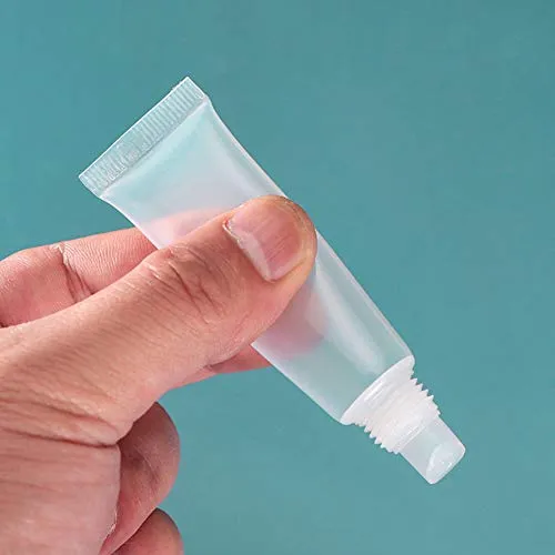 200PCS Refillable 10ml Lip Gloss Soft Tubes Clear Balm Refill Empty Cosmetic Container for DIY Base Glitter Pigment Powder with Free Syringe Cute Tag Labels Stickers Travel Toiletries (200PCS 10ML)
