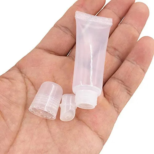 200PCS Refillable 10ml Lip Gloss Soft Tubes Clear Balm Refill Empty Cosmetic Container for DIY Base Glitter Pigment Powder with Free Syringe Cute Tag Labels Stickers Travel Toiletries (200PCS 10ML)