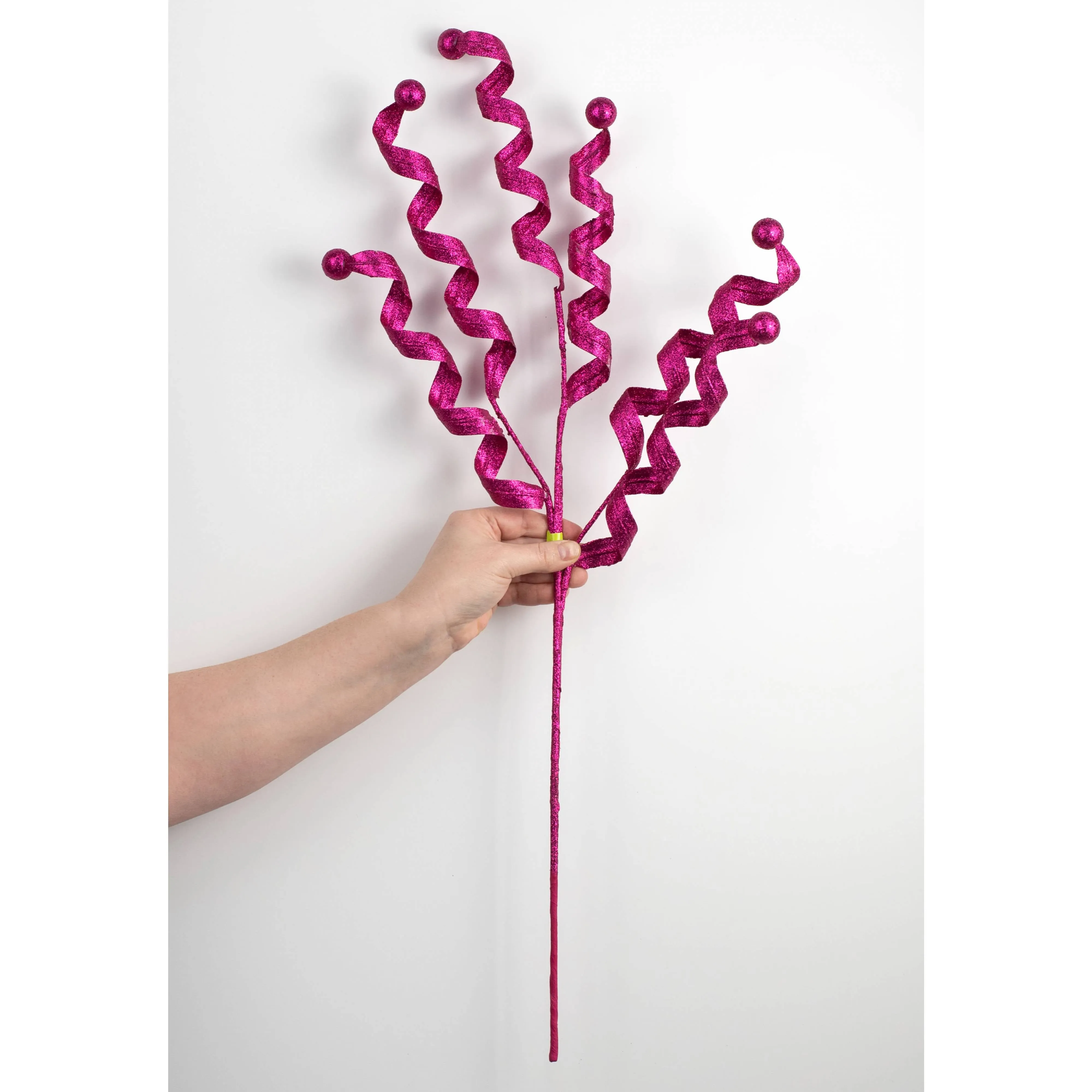 29" Glitter Curls & Balls Spray: Fuchsia Pink
