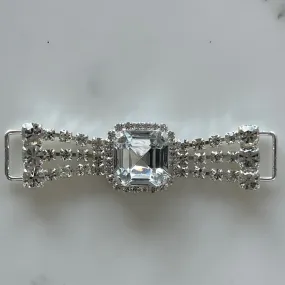 3 1/4" Clear Rhinestone & Silver Fan-Shaped Metal Buckle
