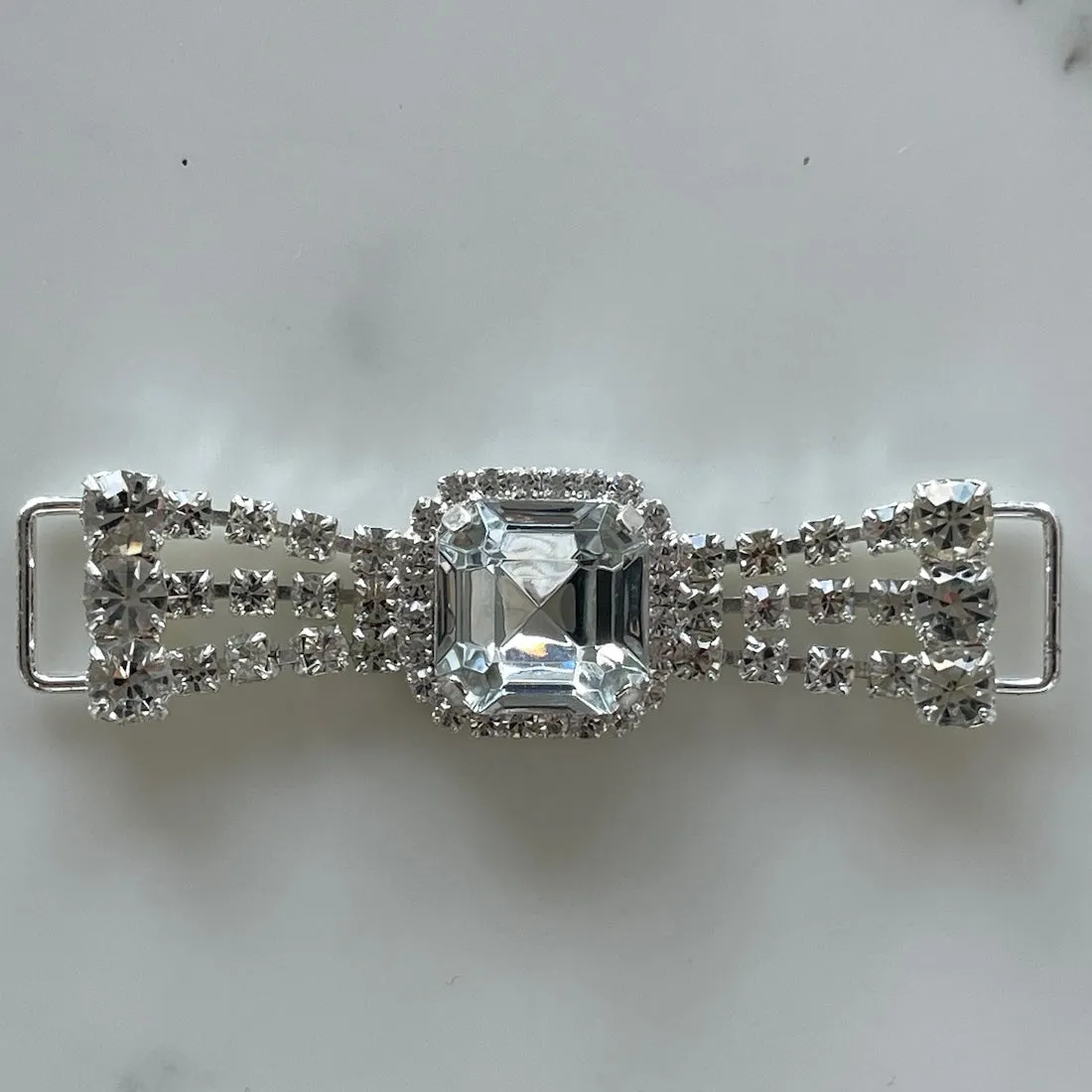 3 1/4" Clear Rhinestone & Silver Fan-Shaped Metal Buckle