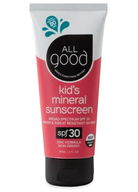 All Good Baby & Kids Sunscreen Lotion for Face & Body - UVA/UVB Broad Spectrum, SPF 30, Zinc Oxide, Coral Reef Friendly, Water Resistant - Zinc, Shea Butter, Coconut Oil, Aloe (3 oz) 3 Fl Oz (Pack of 1)