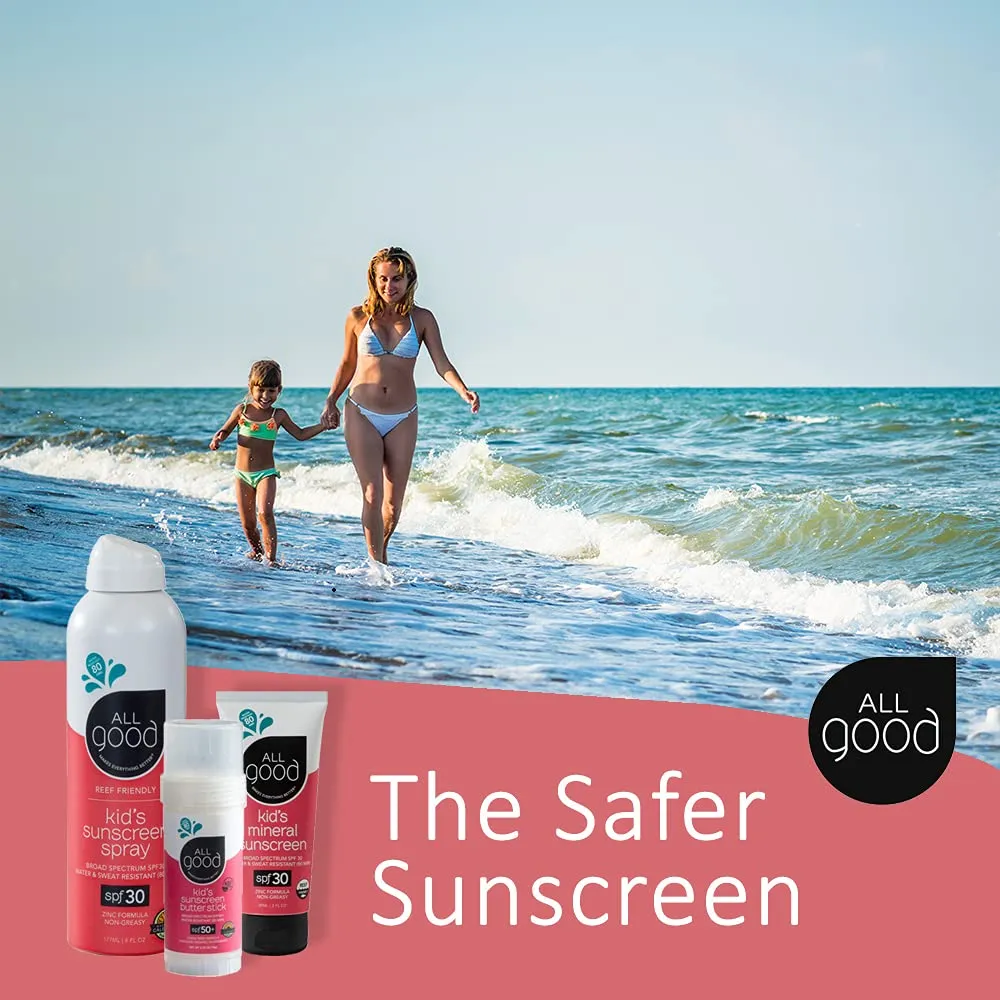 All Good Baby & Kids Sunscreen Lotion for Face & Body - UVA/UVB Broad Spectrum, SPF 30, Zinc Oxide, Coral Reef Friendly, Water Resistant - Zinc, Shea Butter, Coconut Oil, Aloe (3 oz) 3 Fl Oz (Pack of 1)