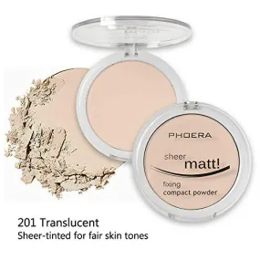 AQUAPURITY - PHOERA Sheer Matte Fixing Powder Makeup Base Fixer Setting Powder Foundation Fixing Compact Pressed Powder Long Lasting Make Up Fixer Skin Vitamin E Beauty Blender (201 Translucent) 201 Translucent