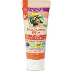 Badger - SPF 40 Kids Clear Sport Sunscreen Cream with Zinc Oxide for Face & Body, Broad Spectrum & Water Resistant Reef Safe Sunscreen, Natural Mineral Sunscreen, 2.9 fl oz