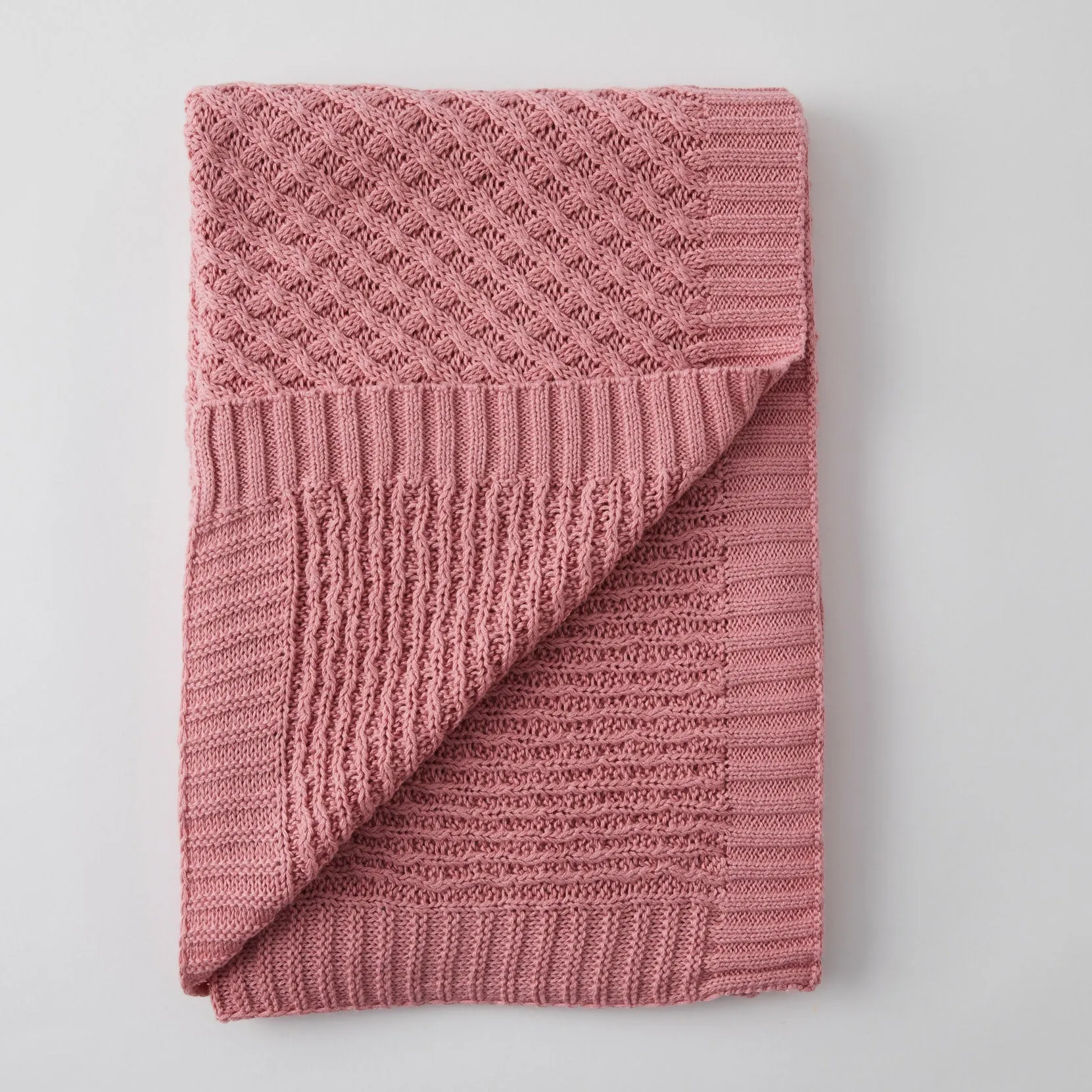Blush Basket Weave Knit Blanket