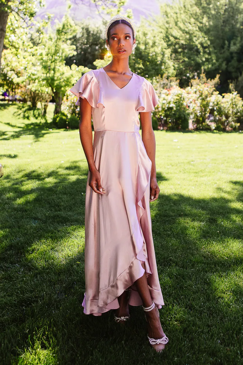 Callie Dress in Blush Satin - FINAL SALE