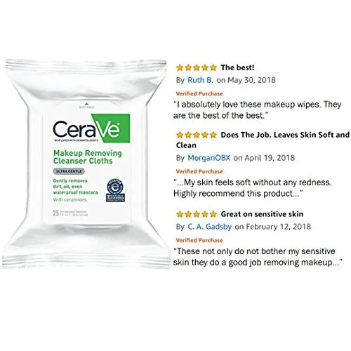 CeraVe Face & Eye Makeup Remover Wipes | 3 Pack, 25 Count Each | Gently Removes Dirt, Oil, & Waterproof Makeup | Fragrance Free & Non-Irritating
