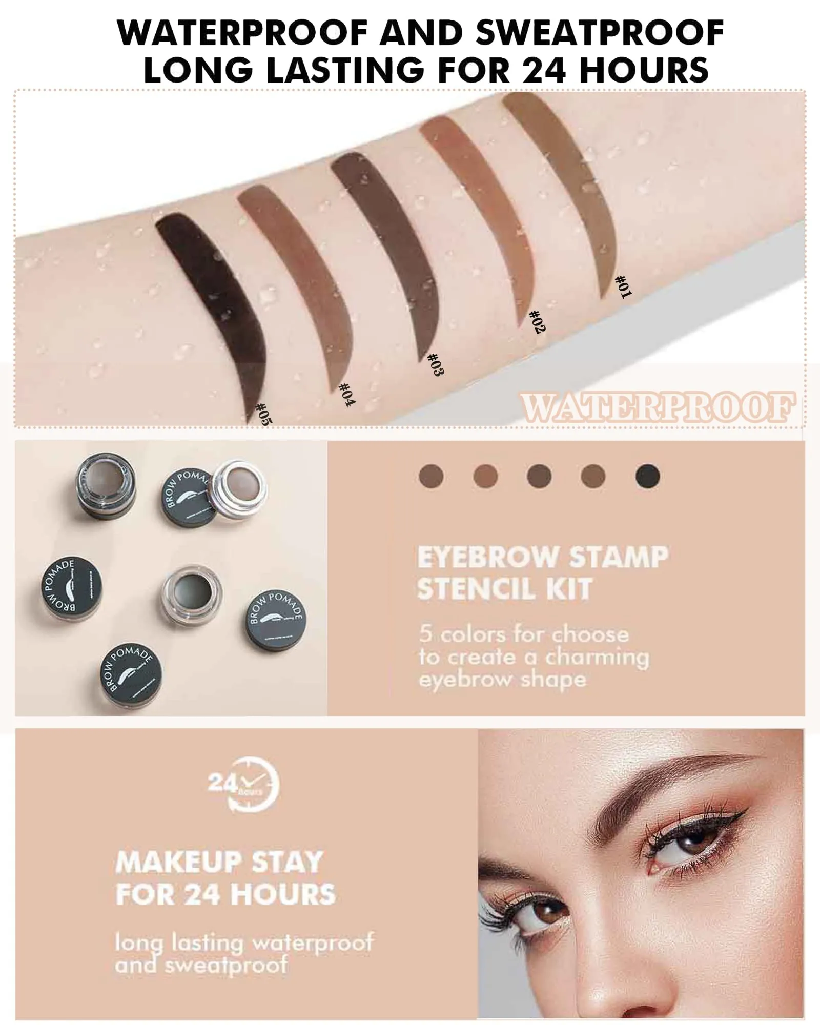 Eyebrow Makeup Kit- 16in1 Waterproof Brow Cream Gel & Eyebrow Seting Wax with Brow Tool,Brow Filler Brow Pomade Set, Eye Makeup for Women Girl-02 Red Brown