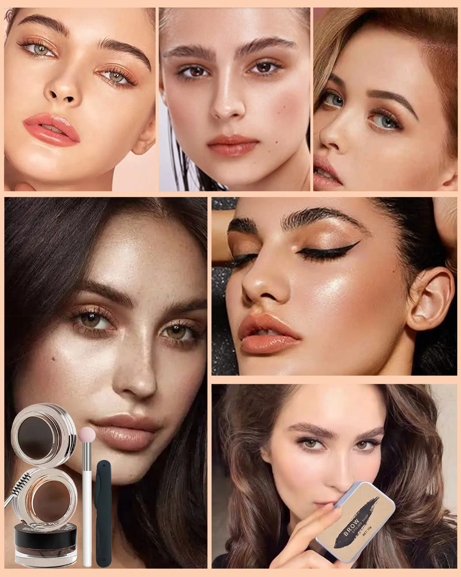 Eyebrow Makeup Kit- 16in1 Waterproof Brow Cream Gel & Eyebrow Seting Wax with Brow Tool,Brow Filler Brow Pomade Set, Eye Makeup for Women Girl-02 Red Brown