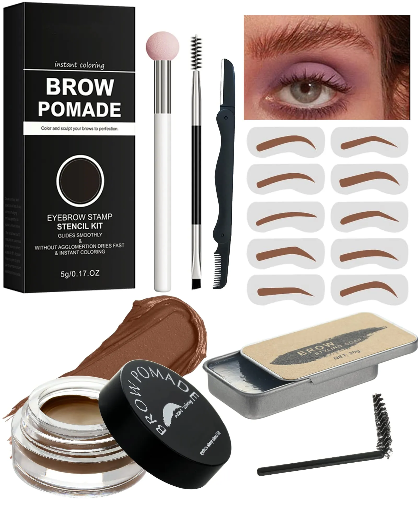Eyebrow Makeup Kit- 16in1 Waterproof Brow Cream Gel & Eyebrow Seting Wax with Brow Tool,Brow Filler Brow Pomade Set, Eye Makeup for Women Girl-02 Red Brown