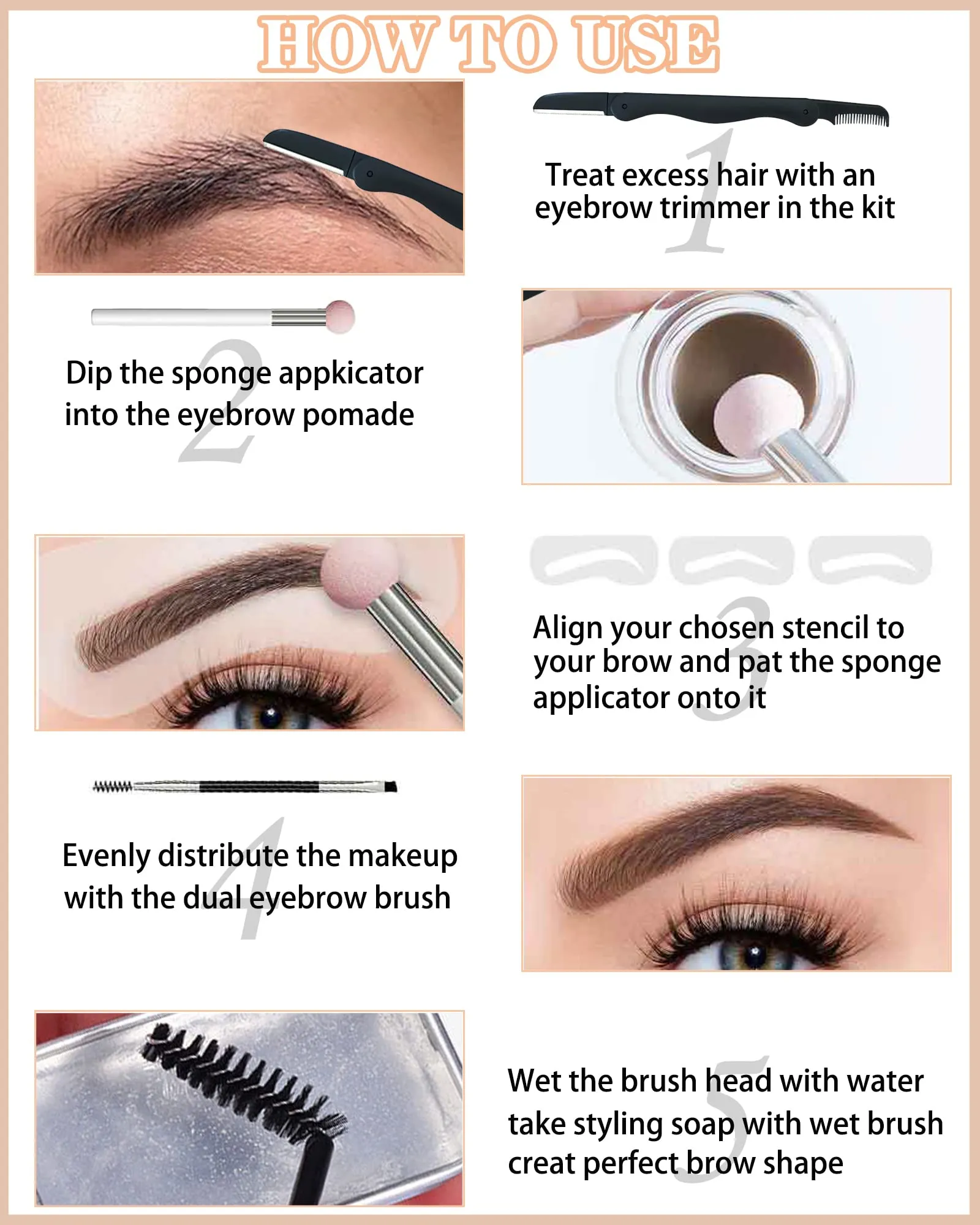 Eyebrow Makeup Kit- 16in1 Waterproof Brow Cream Gel & Eyebrow Seting Wax with Brow Tool,Brow Filler Brow Pomade Set, Eye Makeup for Women Girl-02 Red Brown