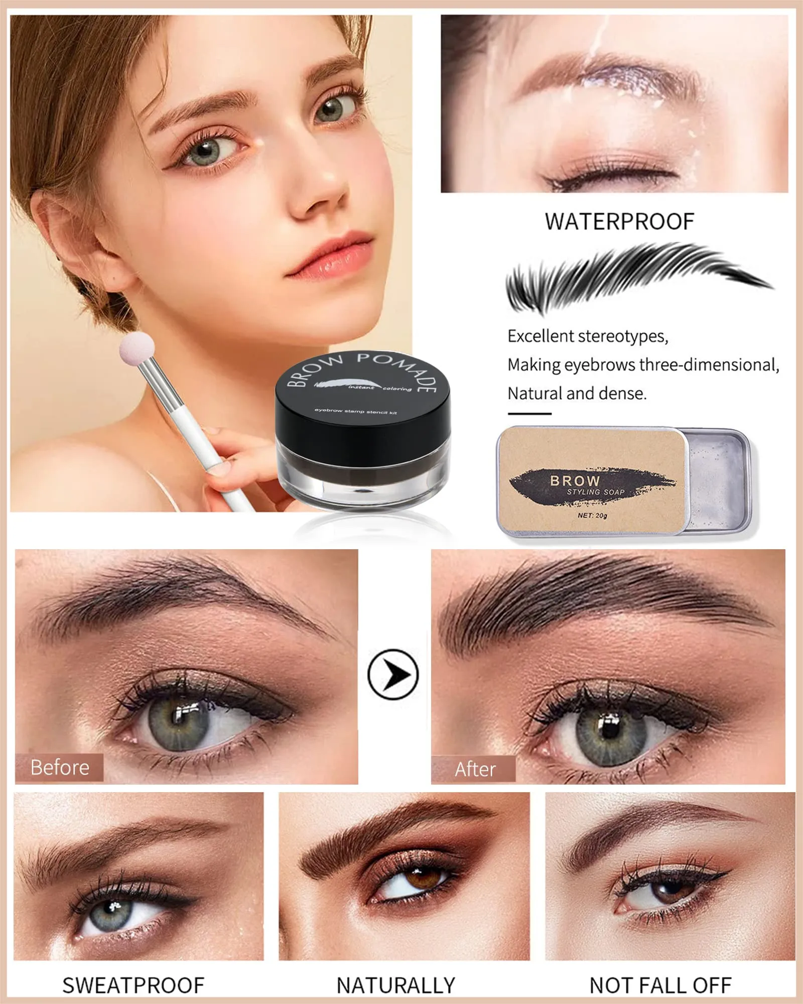 Eyebrow Makeup Kit- 16in1 Waterproof Brow Cream Gel & Eyebrow Seting Wax with Brow Tool,Brow Filler Brow Pomade Set, Eye Makeup for Women Girl-02 Red Brown