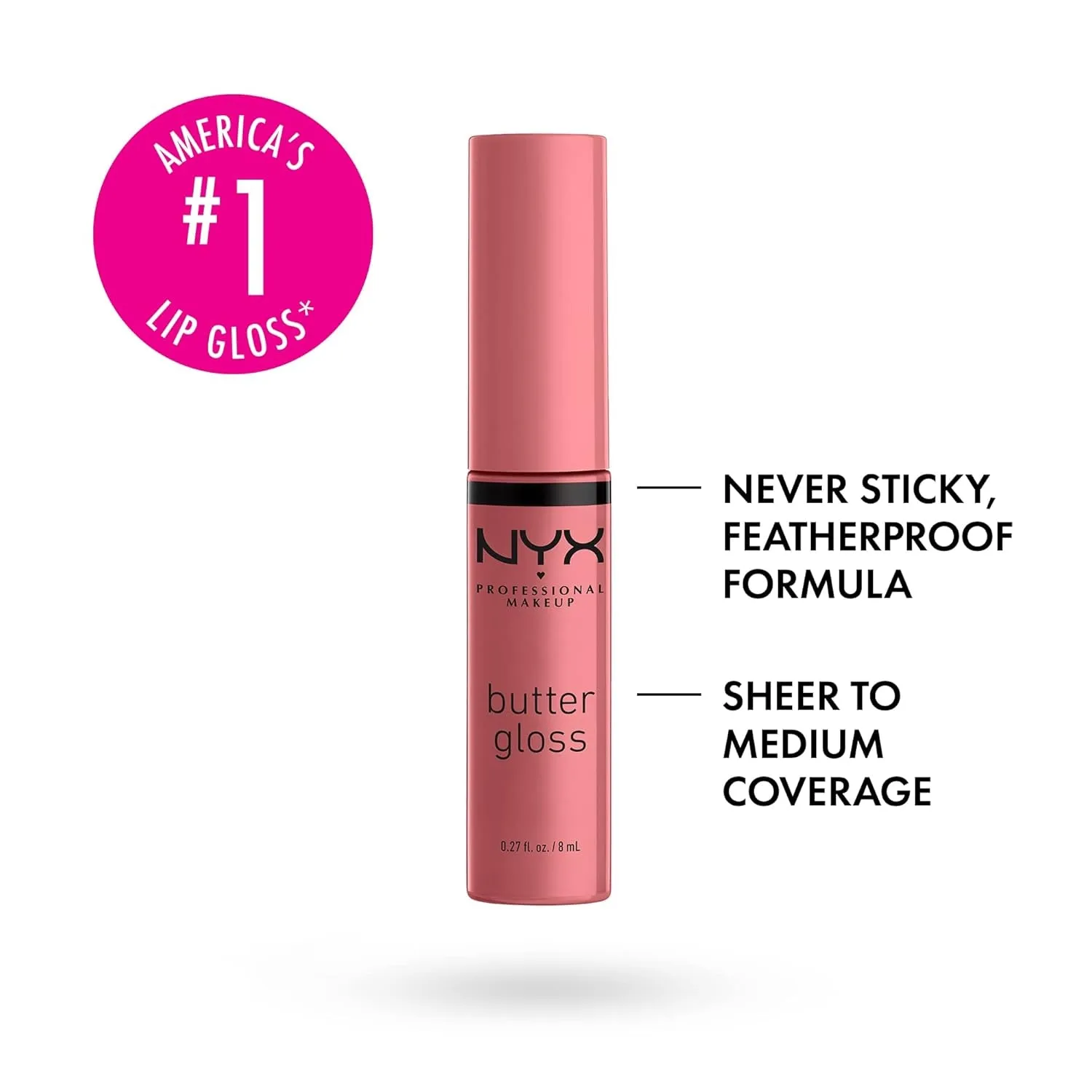 NYX Butter Gloss Non-Sticky Lip Gloss Peaches & Cream (Pink Coral) & Tiramisu (Brown) 2Pc