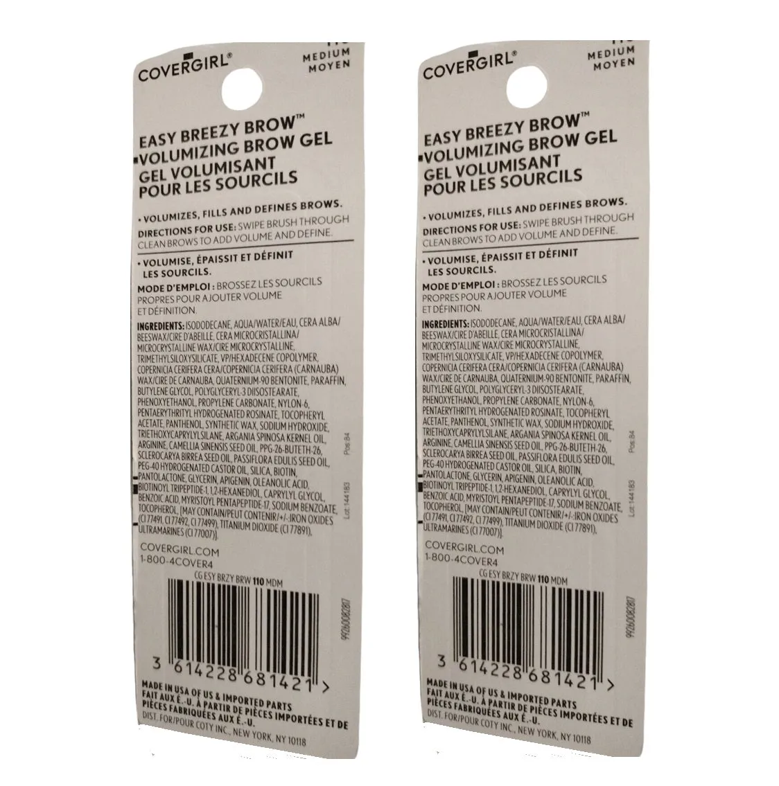 Pack of 2 CoverGirl Easy Breezy Brow Gel, Medium 110